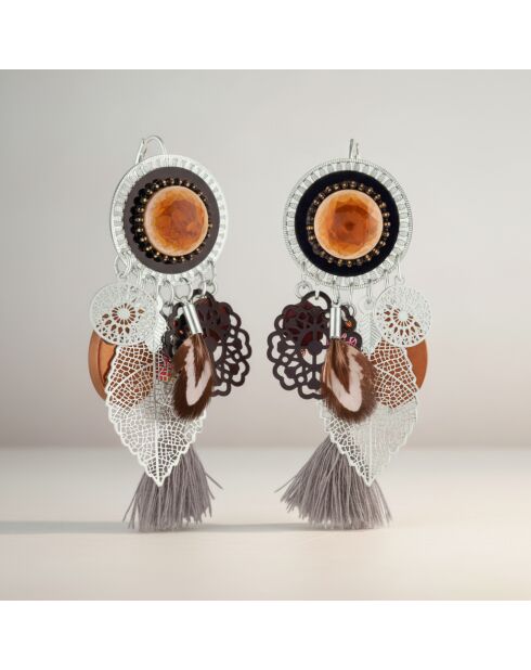 Boucles d'oreilles Floruna argenté/marron