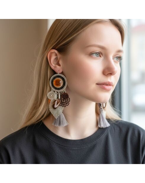 Boucles d'oreilles Floruna argenté/marron