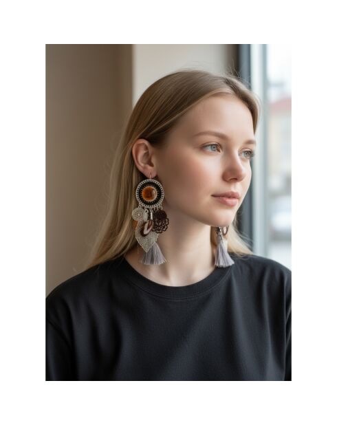 Boucles d'oreilles Floruna argenté/marron