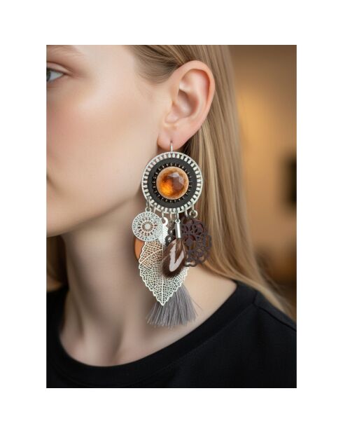 Boucles d'oreilles Floruna argenté/marron