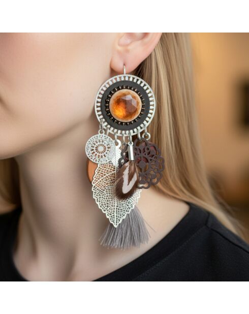 Boucles d'oreilles Floruna argenté/marron