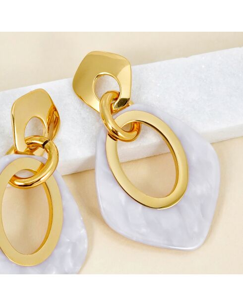 Gelina Steel goud/witte oorbellen