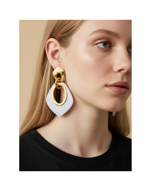 Gelina Steel goud/witte oorbellen