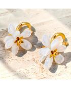 Tiare Flower Steel goud/witte oorbellen