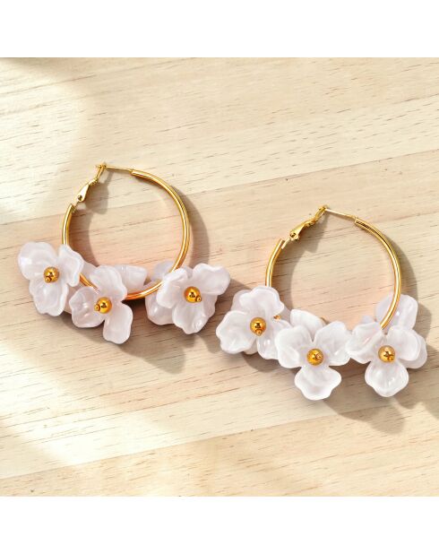 Lila Bouquet Steel goud/witte oorbellen