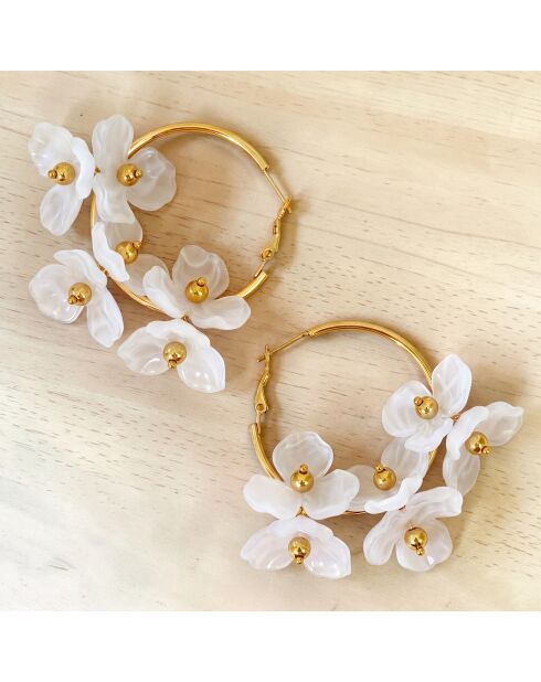 Lila Bouquet Steel goud/witte oorbellen
