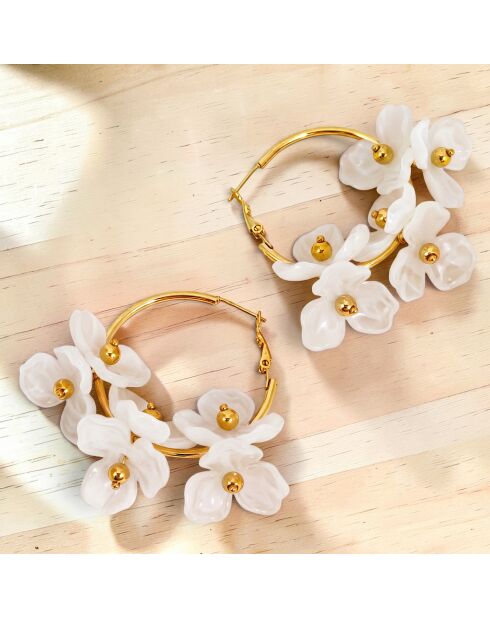 Lila Bouquet Steel goud/witte oorbellen
