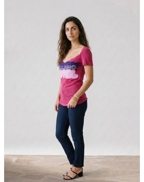 Slank T-shirt met paarse opdruk