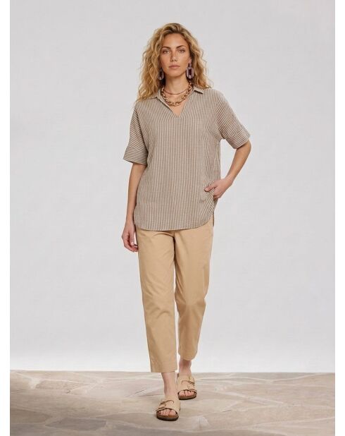 Brasilienbluse mit khaki/beigen Streifen