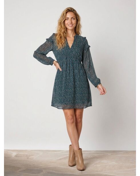 Odette tannengrünes bedrucktes Kleid
