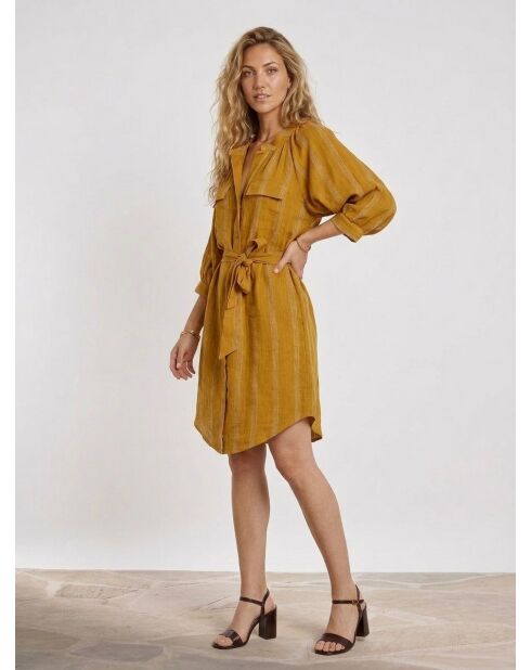 Alice senfgelbes Kleid aus 100% Leinen