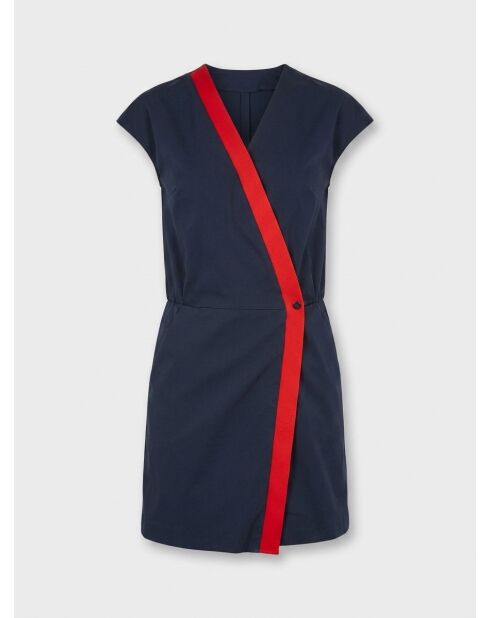 Marineblau/rotes Kleid mit Kreuzhalsausschnitt