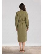 Khakifarbenes Hemdkleid aus Tencel mit Maokragen aus Leinenmischung