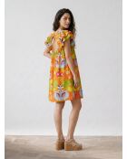 Orangefarbenes Kleid mit Aufdruck Mexiko