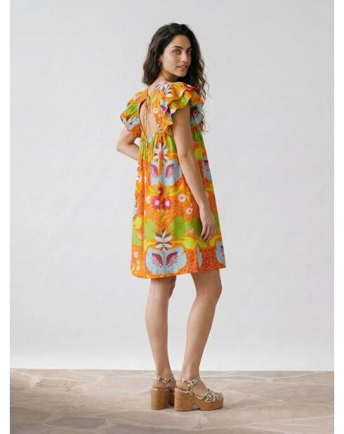 Orangefarbenes Kleid mit Aufdruck Mexiko