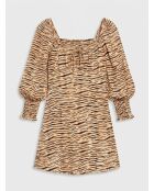 Beige/braunes Minikleid Ira mit Tierdruck