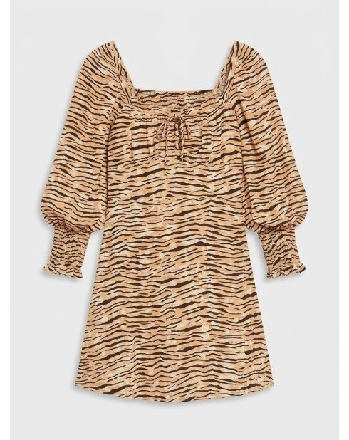 Beige/bruine Ira mini-jurk met dierenprint