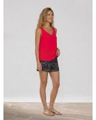 Top fluide festonné uni rouge