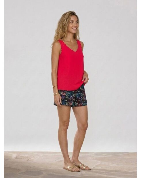Top liscio rosso smerlato fluido
