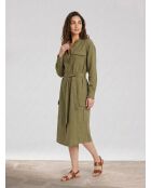 Khakifarbenes Hemdkleid aus Tencel mit Maokragen aus Leinenmischung