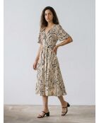 Schwarz/beiges Rafi-Kleid mit Zebra-Print