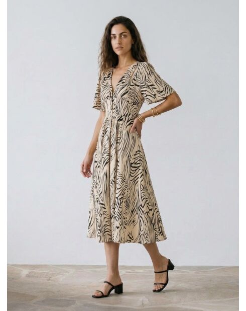 Zwart/beige Rafi-jurk met zebraprint
