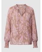 Blusa de manga larga con estampado floral fluido en color taupe/rosa