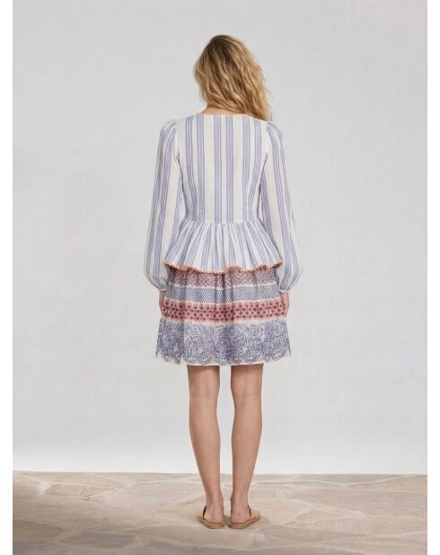 Wickelbluse Ibiza ecru/blau