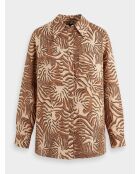 Hemd aus 100% Leinen mit beigem Korallenprint