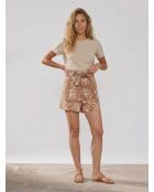 Shorts aus 100% Leinen mit braunem Korallenprint
