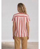 Cairo Bluse aus Leinenmix mit roten Streifen
