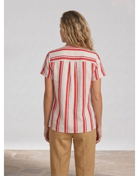 Cairo Bluse aus Leinenmix mit roten Streifen