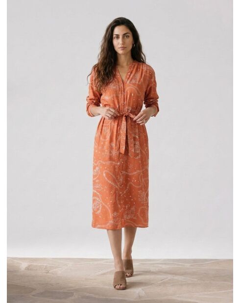 Vestido largo estampado naranja