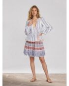 Wickelbluse Ibiza ecru/blau