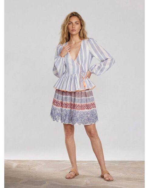 Wickelbluse Ibiza ecru/blau