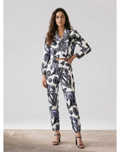 Pantaloni Cléa con motivi bianco/lavanda/nero