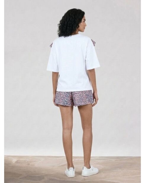 T-Shirt ample volants fleuris blanc