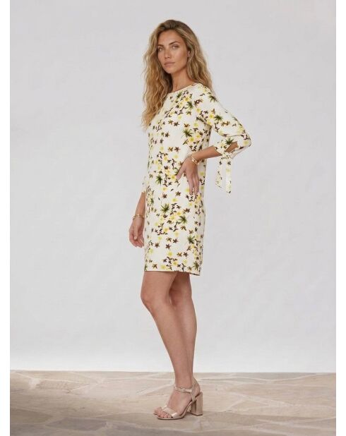 Cherie ecrufarbenes bedrucktes Kleid