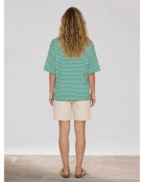 T-shirt verde/bianca a righe 100% lino