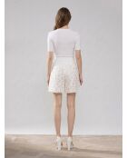Short texturé imprimé fantaisies contrastants blanc