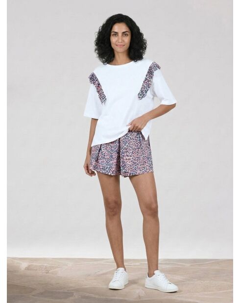 T-Shirt ample volants fleuris blanc