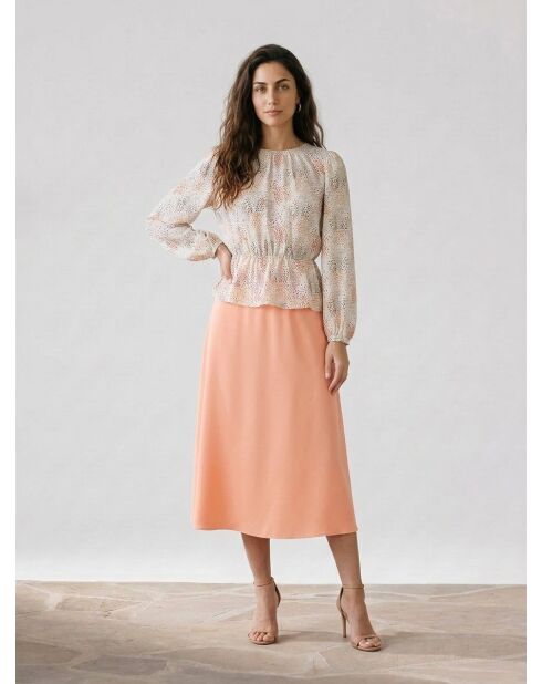 Gala soepelvallende blouse met lichtbeige print