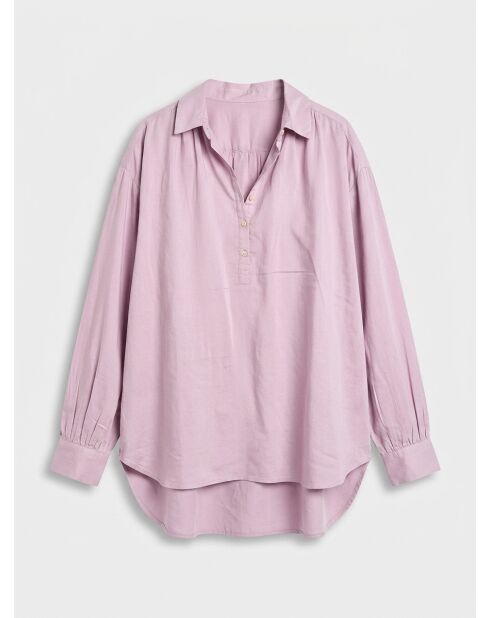 Blusa in popeline viola chiaro con colletto a polo