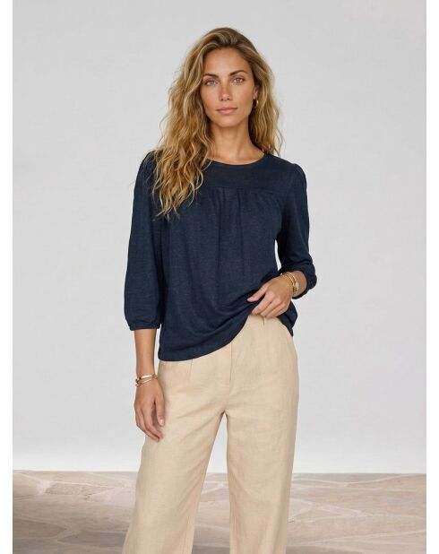 Riko marineblauw T-shirt van 100% linnen