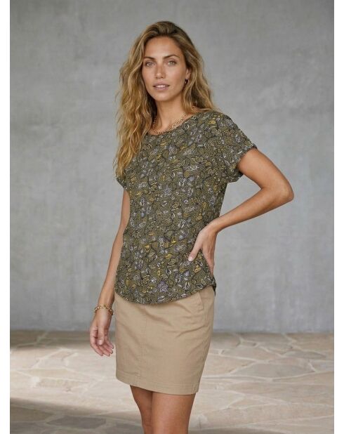 T-Shirt Jungle imprimé kaki/multicolore