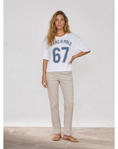 Mop 67 T-Shirt aus 100% Leinen mit Aufdruck in Weiß/Blau