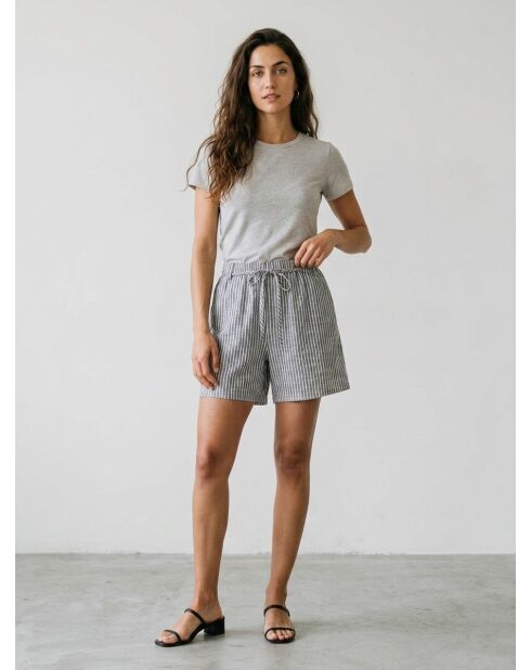 Pantalones cortos grises de lino a rayas