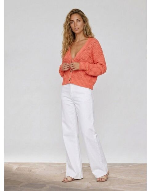 Gilet en Maille mélangée à boutons contrastants rose saumon