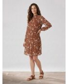 Plisseekleid mit Blumendruck in Braun/Blau