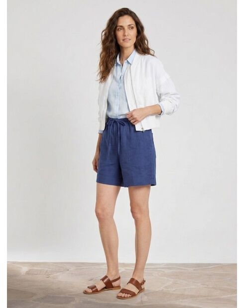 Mittelblaue Shorts aus 100% Stretch-Leinen